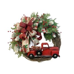 Decorative Flowers & Wreaths Red Truck Christmas Wreath Autumn Halloween Front Door Hanging Ornament Festival Home Decoration D1