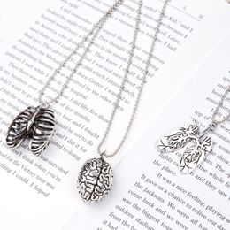 Pendant Necklaces Punk Necklace Ball Chain Antique Silver Color Cerebrum Brain Lung Thorax Jewelry For Men Women Gift 70cm