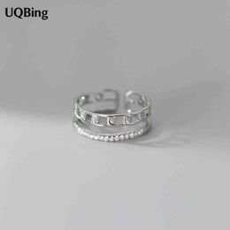 Open Adjustable Size Rings Punk Style Double Layer Chain Crystal Wedding Rings For Women 925 Sterling Silver Jewellery Gift G1125