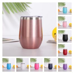 Hot 12oz Wine Tumbler Coffee Mugs Beer Glass Water Bottle Vacuum Insulated Beer Mug Wedding Party Mugs with Lid T2I51714
