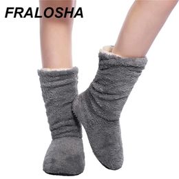 FRALOSHA Wholesale Women's Plush Home Slippers Coral Fleece Indoor Floor Sock Winter Foot Super Soft Warm Bottom 211228