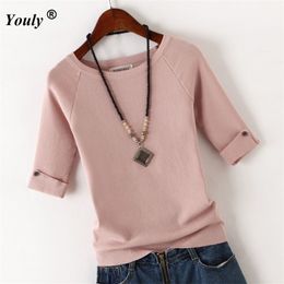 Pullover Sweater Ice Cotton knit Tops women Autumn Casual Tees Shirt ladies Round Neck slim winter Bottoming tops Plus Size 211018