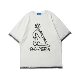 T-Shirt Uomo 100% Cotone Slogan Cartoon Stampa Casual Drop Shoulder Maglietta Harajuku Manica Corta Tees 210527