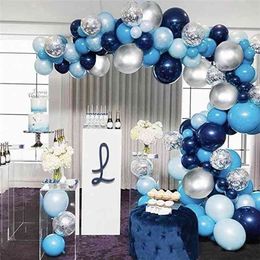 ONE TO FOUR Navy Blue Balloon Arch Kit Silver Confetti Balloons Baby Shower Decoration Birthday Boy Ballon Anniverssaire 210719