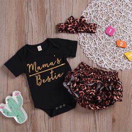 Baby Girls Clothing Sets Rompers Leopard Headband Letter Print Button Newborn Infant Jumpsuit Playsuit Summer 1-3T 223 U2