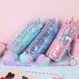 Sequins Kid Girl Unicorn Pencil Bag Student Purses Cartoon Cosmetic Storage Bag New 2020 3 Colors