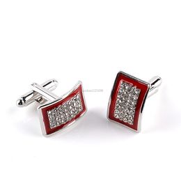 Full Diamond Cufflinks Black Red Enamel Business Shirt Cuff Link Buttons for Women Men Dress Fashion Jewelry Will and Sandy