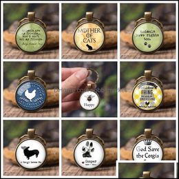 Key Rings Jewellery Cute Animal Printing Chains Dog Cat Claw Paw Footprints Glass Cabochon Pendant Car Ring Creative Gifts For Men Drop Delive