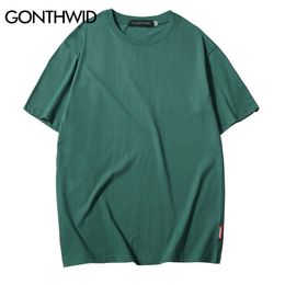 GONTHWID Casual Cotton Solid Tshirts Men Women Hip Hop Crewneck Short Sleeve Blank Streetwear Tops Tees Summer Male T Shirts 3XL 210317