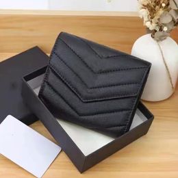 High Quality Womens Real Zipper Designers Short Wallets Mens Womens FOLD IN GRAIN DE POUDRE EMBOSSED LEATHER Business Credit Card Holder Corn Purses Wallet Box