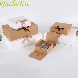 Bow Kraft Paper Gift Box Packaging Baking White Cake Box Christmas Decor 2021 Wedding Gift Cardboard Boxes çanta Party Supplies