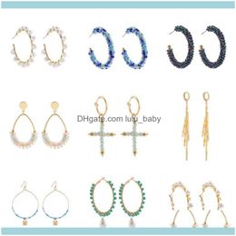 Jewelrybohemia Handmade Round Pearl Beads Hoop Earrings For Women Girls Vintage Boho Geometric Cross Statement Jewellery & Hie Drop Delivery 2
