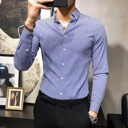 Brand Mens Plaid Shirs Long Sleeve Casual Business Formal Dress Shirts Spring Slim Fit Streetwear Social Party Male Clothing 210527
