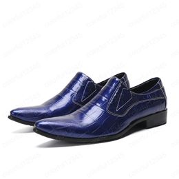 Blue Mens Shoes Genuine Leather Low Heels Slip On Causal Dress Loafers Office Wedding Vestidos Chaussure Homme