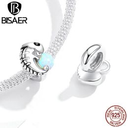 BISAER 925 Sterling Silver Chameleon Opal Charms Animal Beads Fit DIY Bracelet Necklace For Women Lovely Jewellery HVC254 Q0531