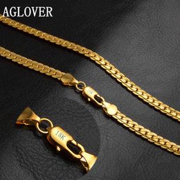 Aglover 925 Sterling Silver 20 Inch 18k Gold 5mm Full Sideways Chain Necklace for Women Man Fashion Jewelry Charm