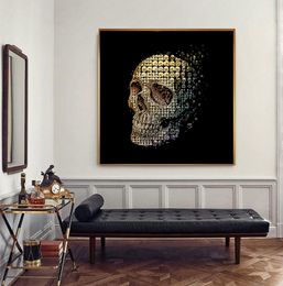 Art Modern Decorative Painting Skull Black Background Prints and Posters for Living Room Wall Art Canvas Paintings