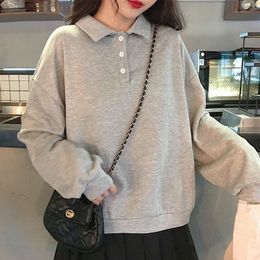 Spring Autumn Winter Sweatshirts Korean Solid Color Polo Women Shirt Loose Boyfriend Style Female Sweatshirt Pullover Harajuku 201109