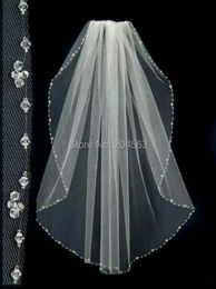 One-Layer White or Ivory Beaded Wedding Veil Tulle Crystal Veil for Bride with Comb X0726