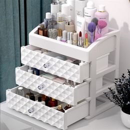 3 Layer Large Capacity Makeup Organizer Cosmetic Storage Box Jewelry Organizer Desktop Nail Oil Container Beauty Cosmetic Case 210315