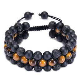 8MM Tiger Eye Beads Bracelets Adjustable Oil Diffuser Lava Strands Bracelet Three-layer Natural Stone Bracelet Jewellery