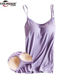 Padded Bra Tank Top Women Modal Spaghetti Strap Camisole with built in bra Solid Cami Top female Tops Vest Fitness Clothing 210625