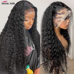 Ishow 28 32 inch 13x2 Human Hair Wigs Yaki Straight Kinky Curly Water Loose Deep Body Lace Front Wig for Women All Ages Natural Colour