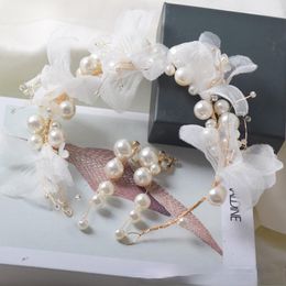 Hair Clips & Barrettes Style Headwear Sen System Fairy Accessories Pearl Yarn Headband Shape And Makeup Sweet Jewelry Bride