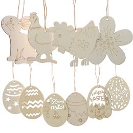 Easter Rabbit Wooden Decoration DIY Wooden Hanging Ornaments Crafts Cute Bunny Easter Party Supplies Wood Craft many styles