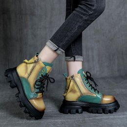 Boots Handmade Genuine Leather Women's Short Autumn Winter Female Thick-soled Retro Ethnic Style Cowhide Ankle