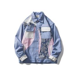 Men's Jackets Flower Embrodery Pockets Streetwear Casual Tooling For Men And Women Retro Oversize Loose Windbreaker Autumn Coat