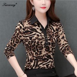 5XL Plus Size Women Blouses Fashion autumn V neck long Sleeve leopard Shirt Female Casual tops blusas femininas elegante 21302