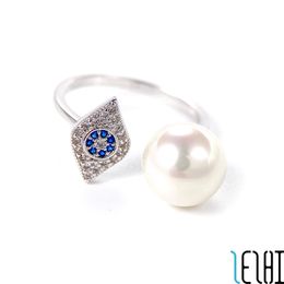 -Обручальное предложение Pearl Demon Eye Diamond с боковыми камнями Кольцо S925 Серебряное покрытие Регулируемая раскол Кольца Модная модная простая милая сестра Ловери