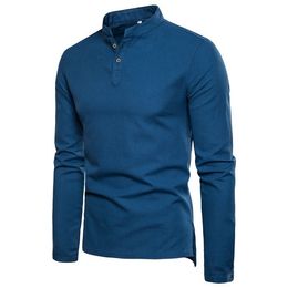 Autumn Men's Cotton shirts Chinese Style Slim Fit Long Sleeve Tops Men Solid Colour Breathable Linen shirt