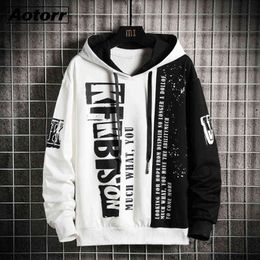 Men's Hoodies Autumn Winter Fleece Hip Hop Japanese Streetwear Printed Hoodie Men Patchwork Sweatshirts Male Drop 211217