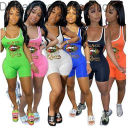 Fashion Lip Print Women Fitness Jumpsuits Bodycon Rompers Yoga Pants Summer Pajama Onesies Sleeveless Skinny Bodysuits Playsuit Overalls