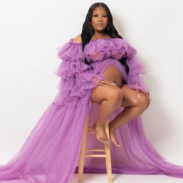 Plus Size Tulle Prom Dresses Maternity Robes For Photo Shoot Long Sheer Off the Shoulder Bridal Pregnancy Dress Gowns