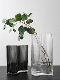 Vases Creative Organ Nordic Glass Light Luxury Vase Modern Bedroom Living Room Flower Arrangement Stripe Interior Table Decor