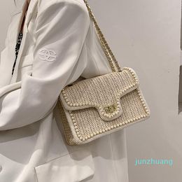 HBP Pearls Beach Bag Women Elegant Woven Beaded Straw Female Bohemia Knitted Large Tote Handbag Vacation Casual Crossbody bags