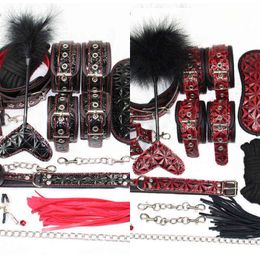 Nxy Sm Bondage Level a Pu Leather Bdsm Sex Set Handcuffs for Toys Erotic Slave Collar Gag Nipple Clamps Toy Adults Game 1223