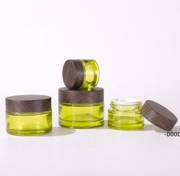 Olive Green Glass Cosmetic Jars Empty Makeup Sample Containers Bottle with Wood grain Leakproof Plastic Lids BPA free for Lotion, Cream RRA9