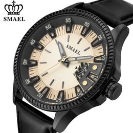 SMAEL Mens Watches Top Brand Luxury Waterproof Men Watch Fashion Casual Leather Sport Wrist Watch Male Clock Relogio Masculino G1022