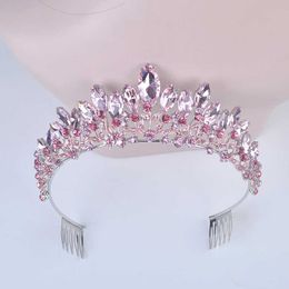 New Fashion Baroque Luxury pink Crystal Bridal Crown Tiaras women Diadem Tiaras for girl Bride Wedding Hair Accessories X0625