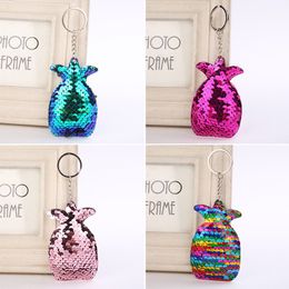 Glitter Shiny Pineapple Keychain Fashion Sequins Fruit Key Chain Keyrings For Women Men Car Bag Pendant Jewelry