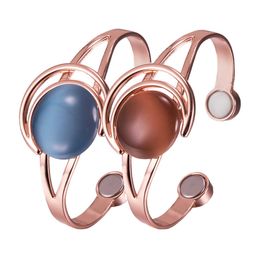 Magnetic Bracelet Copper Adjustable Energy Brown Blue Stone Pure Copper Magnetic Bracelet Arthritis Moon and Sun Pattern Jewelry Q0717