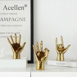 Nordic Gold-plated Creative Finger Arrangement Home Decor Modern Resin Miniature Figurines Home Decoration Accessories Desk C0220