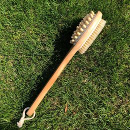 37x7cm Double side Long handle Natural Woodenb Bristle Body Brush Massager Soft Brushes Wood Bath Shower Back Spa Scrubber A216161