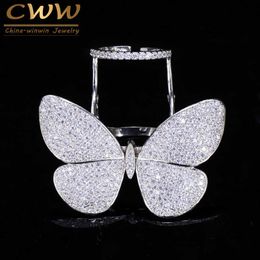 Luxury Cubic Zirconia Micro Paved Big Movable Rings CZ Fashion Butterfly Shape Women Party Jewellery Gift R035 210714