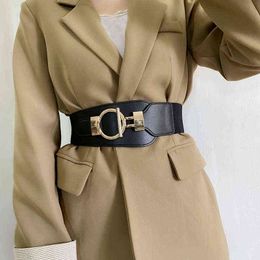 Corset Wide Belt Lady Dress Waist Seal For Women Elastic Cummerbunds Cinturon Mujer Stretch Gold Big Circle Buckle Cintos Beige G220301