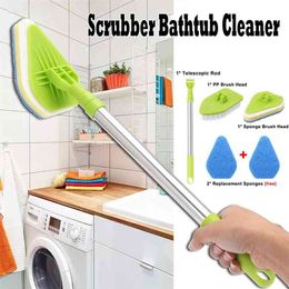5Pcs /Set Clean Mop Brush Scrubber Telescoping Cleaning Pad Bathtub Sponges Glass Polish with Handle Scrub sale 210830